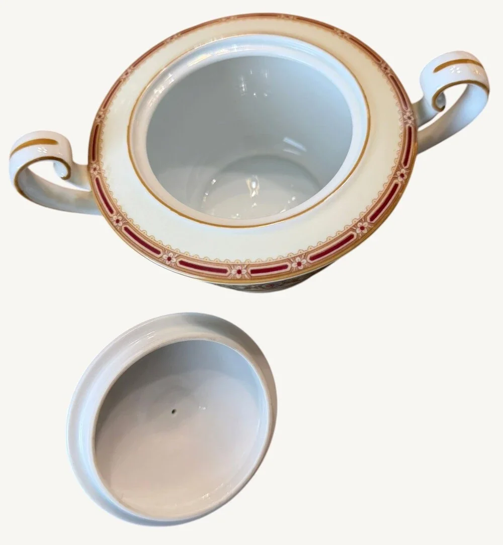 Vintage Noritake N662 Covered Sugar Bowl Floral Medallion Red Mustard Japan